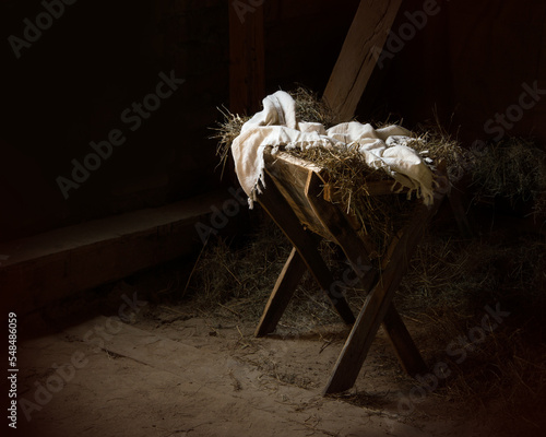 Manger in the stable with the linen Fototapet