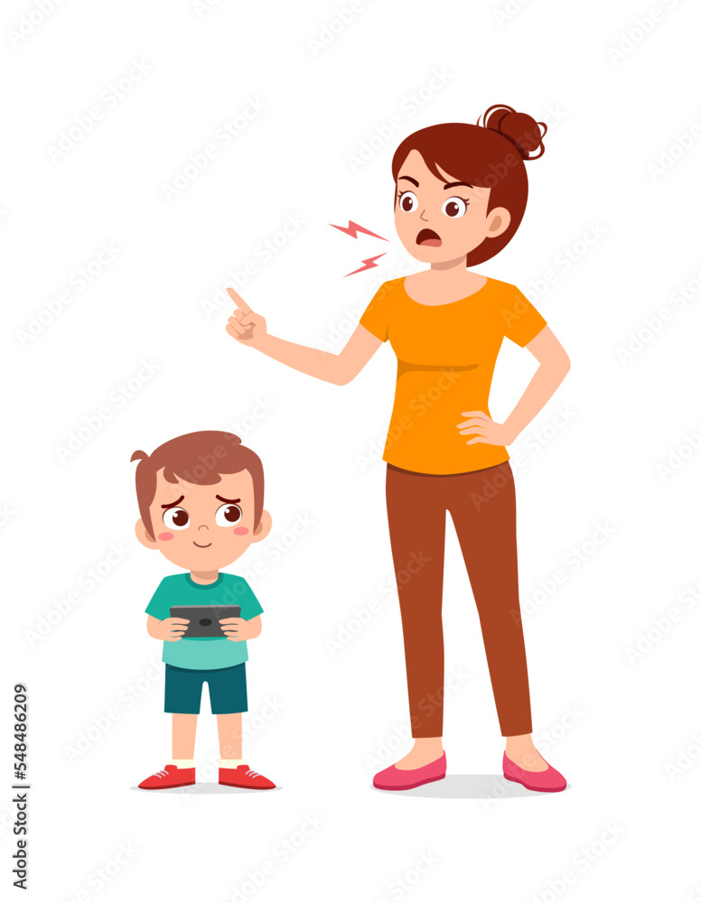 mother angry to kid because of smartphone addiction