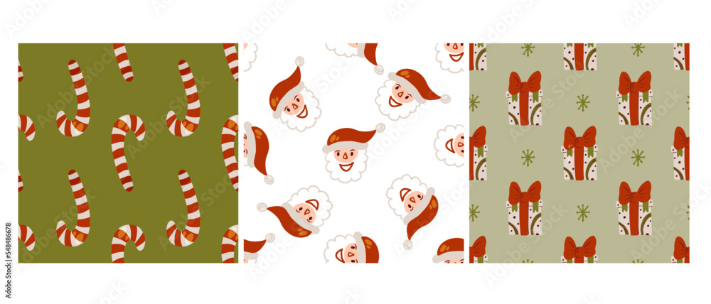 Fototapeta premium Christmas new year seamless in abstract style. Vector cartoon seamless pattern. Winter background. White background. Vintage retro. Abstract art background vector. Decorative print.