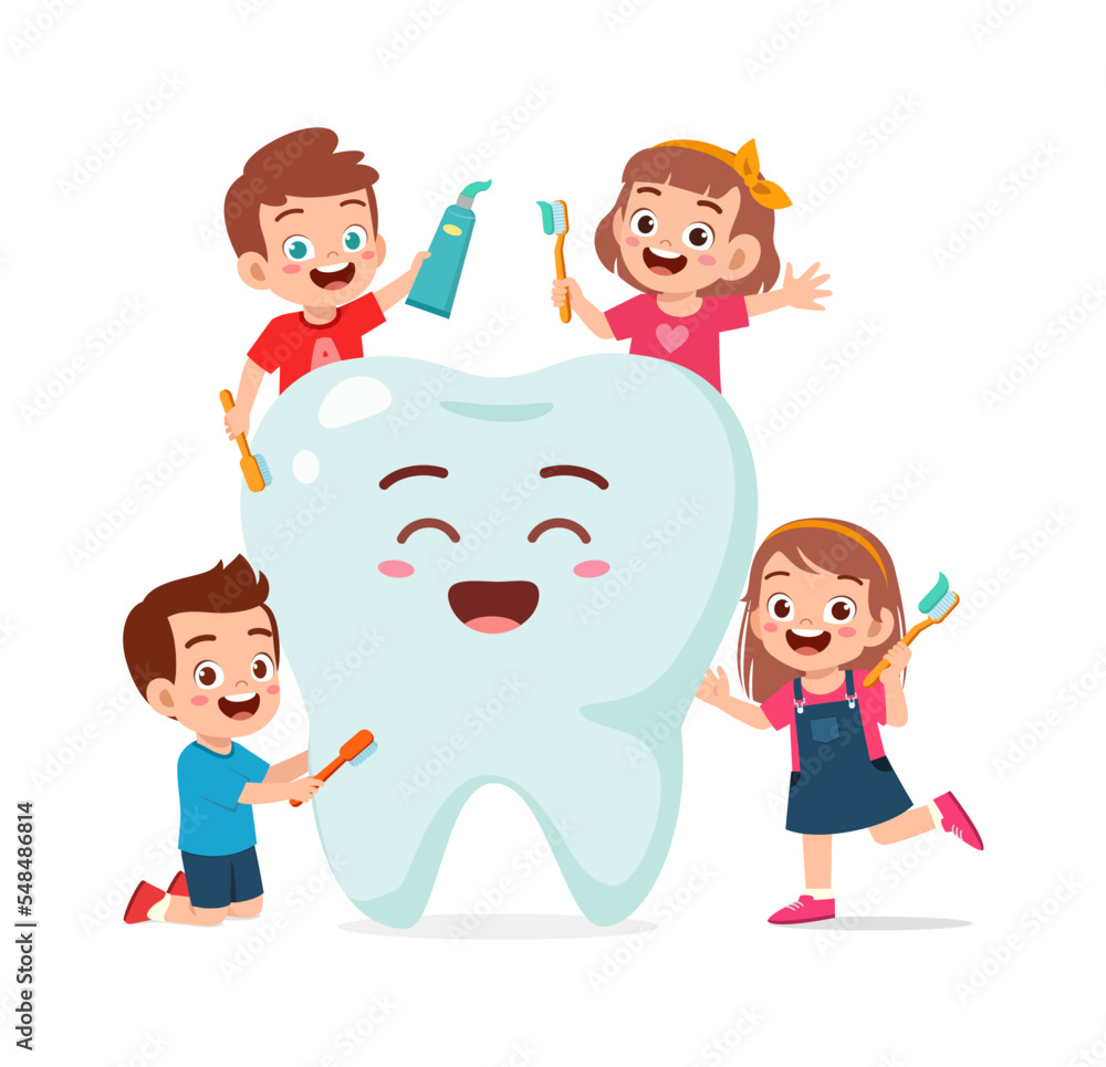 little kid and friend cleaning big tooth little kid and friend cleaning big tooth