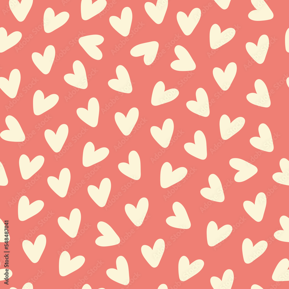 Seamless pattern with small beige hearts on a red background. Vector print for wallpaper, fabric, textile design, wrapping paper. Seamless pattern with small beige hearts on a red background. Vector print for wallpaper, fabric, textile design, wrapping paper.