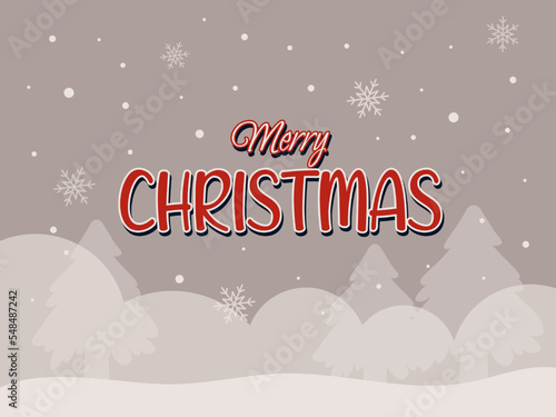 Gray background with Merry Christmas wish, with snow, snowdrifts and Christmas trees