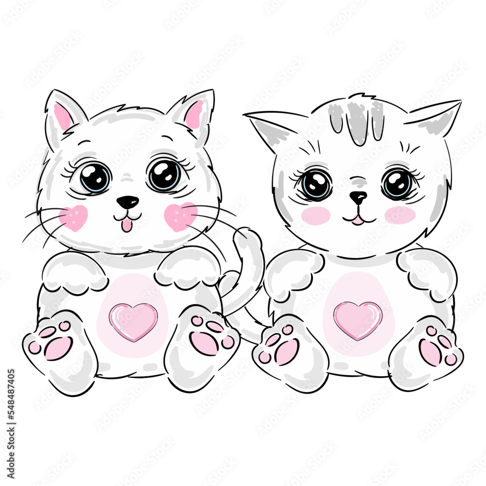 Obraz premium cute kitten friends kids print vector illustration