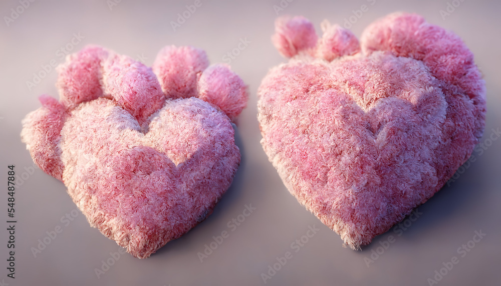 Obraz premium Pink fluffy hearts. AI render