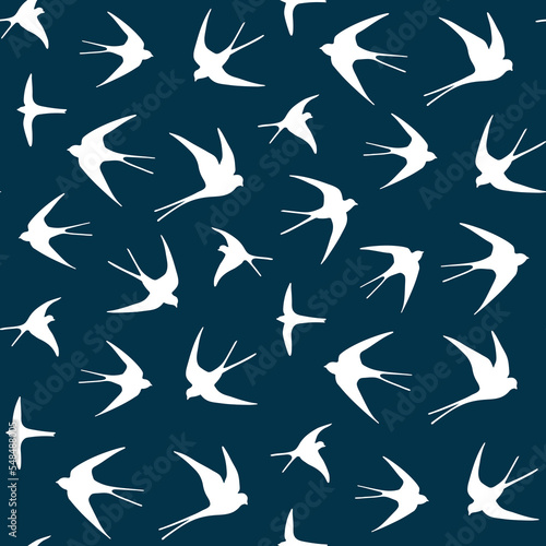 Swallow bird vector seamless pattern.