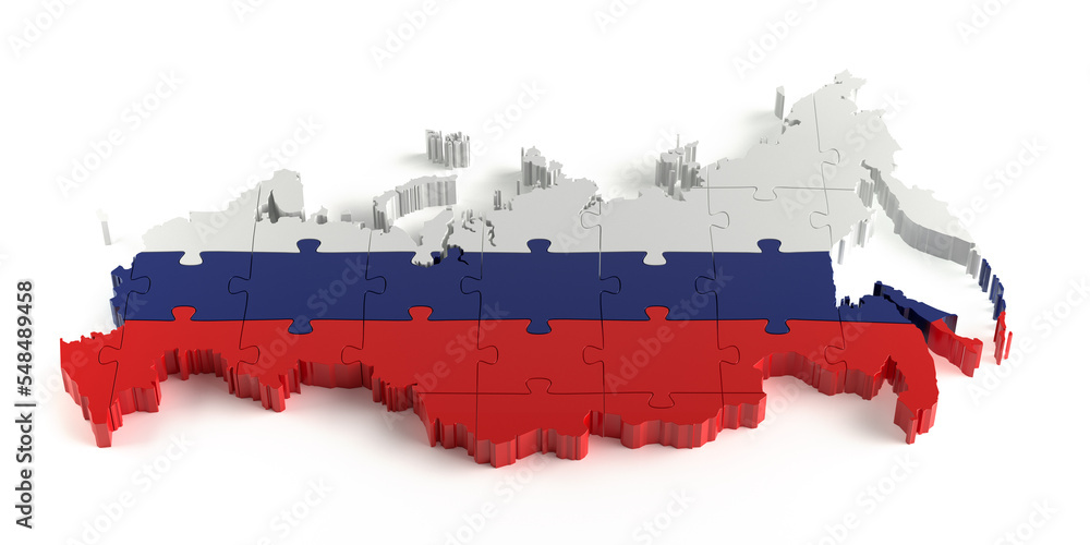 Fototapeta premium Flag Colors Puzzle Russian Map Design. 3d Rendering