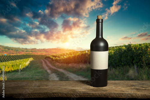 Fototapeta Naklejka Na Ścianę i Meble -  Glass Of Wine With Grapes And Barrel On A Sunny Background. Italy Tuscany Region. High quality photo