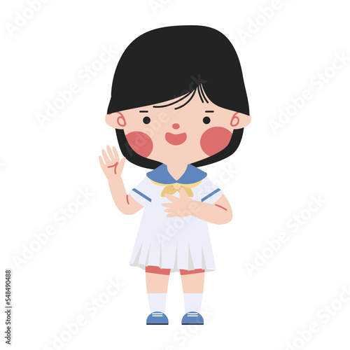 little girl Making a Promise with hand on chest