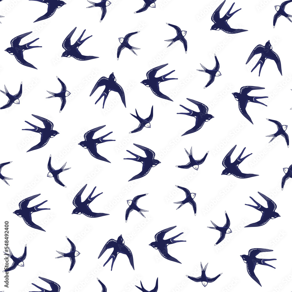 Fototapeta premium Swallow bird vector seamless pattern.