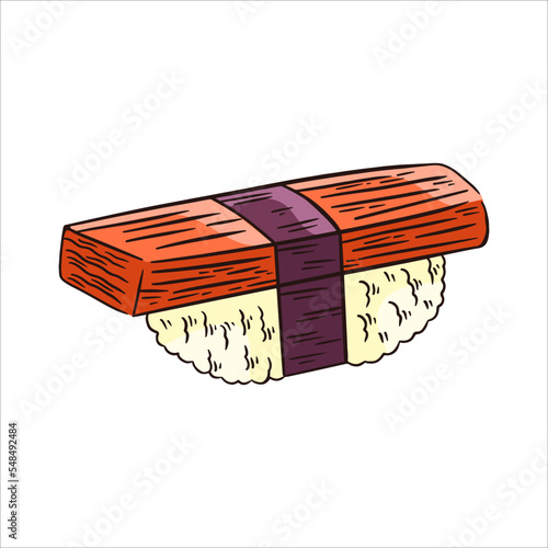 Kani Nigiri Sushi or Crab Stick On Rice Hand Drawn Illustration