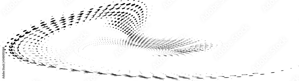 Wave-curved halftone surface with a dual structure. Frame for the inscription, copy space for text. The effect of white dots approaching black, shift. Vector. Wave-curved halftone surface with a dual structure. Frame for the inscription, copy space for text. The effect of white dots approaching black, shift. Vector.
