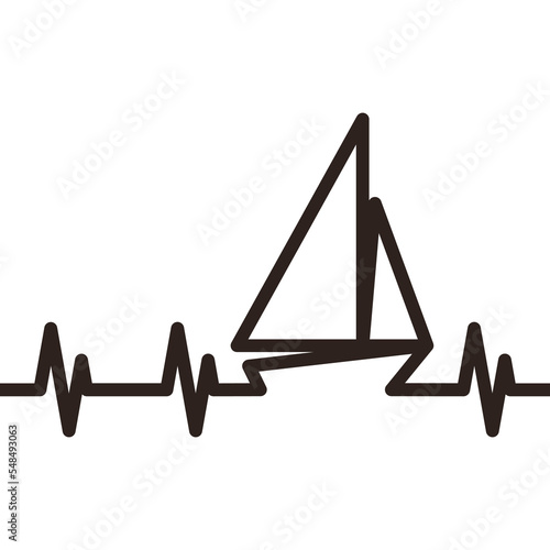 Boat heartbeat, heartbeat pulse line, sailing boat