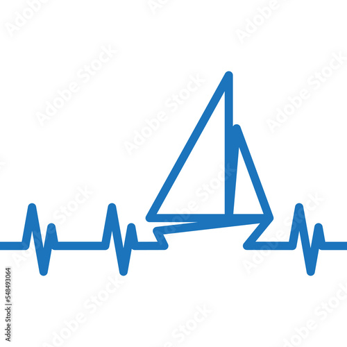 Boat heartbeat, heartbeat pulse line, sailing boat