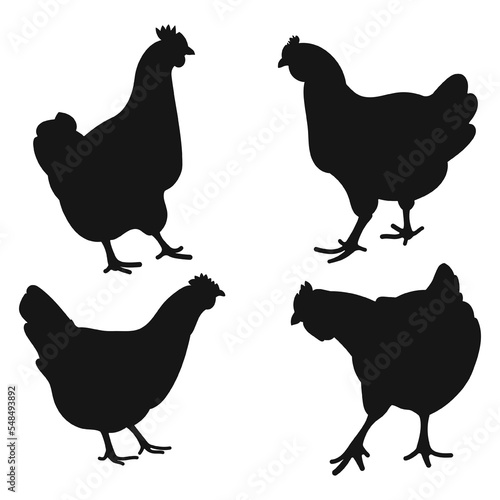 Canvastavla Set cock, cockerel, rooster, chicken, hen, chick, position standing, poultry sil