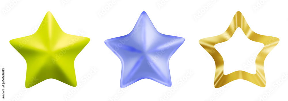 Set of various 3D realistic stars on white background Set of various 3D realistic stars on white background