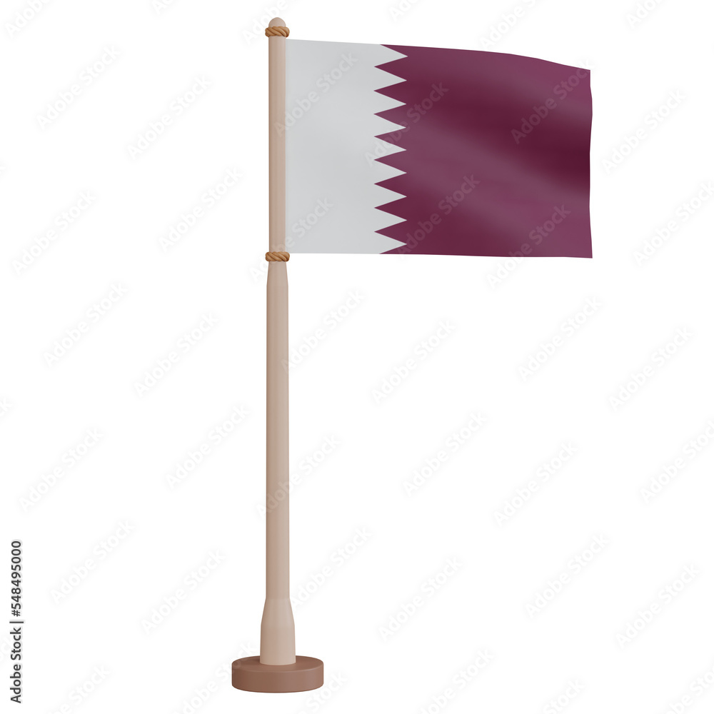 3D rendering waving Qatar flag on pole. PNG transparent background. 3D rendering waving Qatar flag on pole. PNG transparent background.