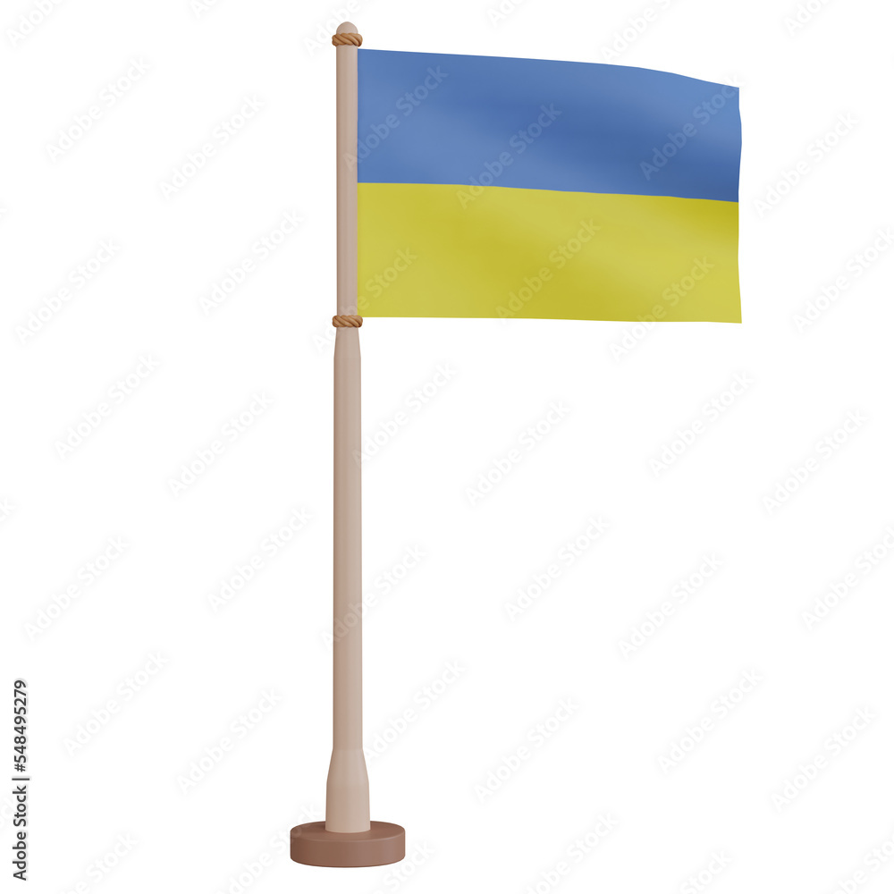 3D rendering waving Ukraine flag on pole. PNG transparent background. 3D rendering waving Ukraine flag on pole. PNG transparent background.