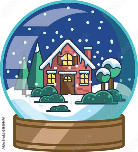 Christmas snowball globe with flat design illustration