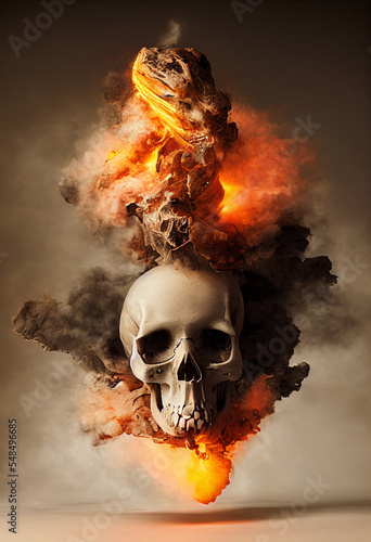 Skull with explosion created with AI