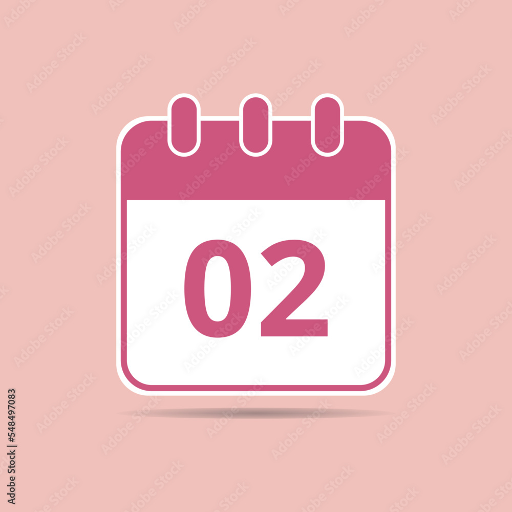Pink calendar flat icon for meetings and important dates, date set day 02. Pink calendar flat icon for meetings and important dates, date set day 02.