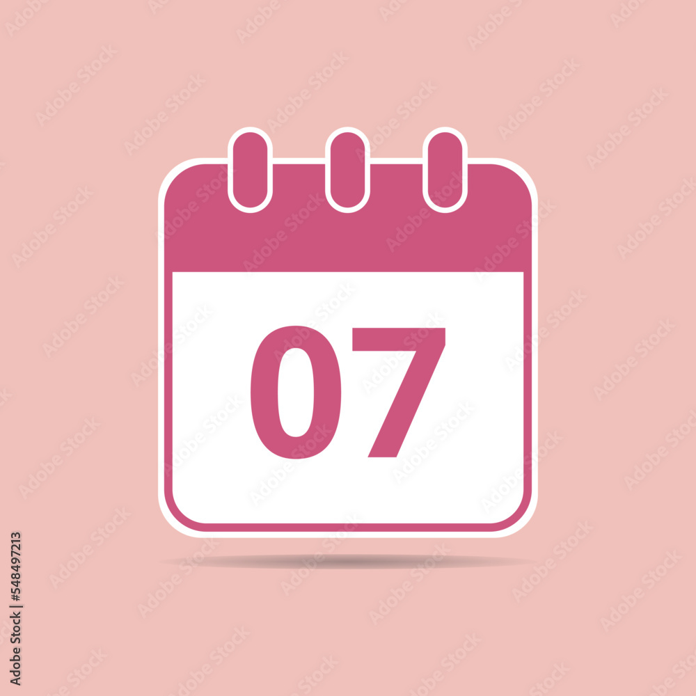 Pink calendar flat icon for meetings and important dates, date set day 07. Pink calendar flat icon for meetings and important dates, date set day 07.