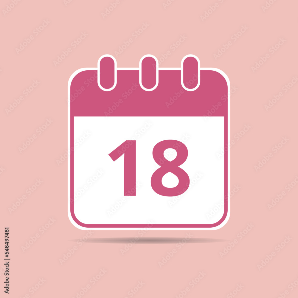 Pink calendar flat icon for meetings and important dates, date set day 18. Pink calendar flat icon for meetings and important dates, date set day 18.