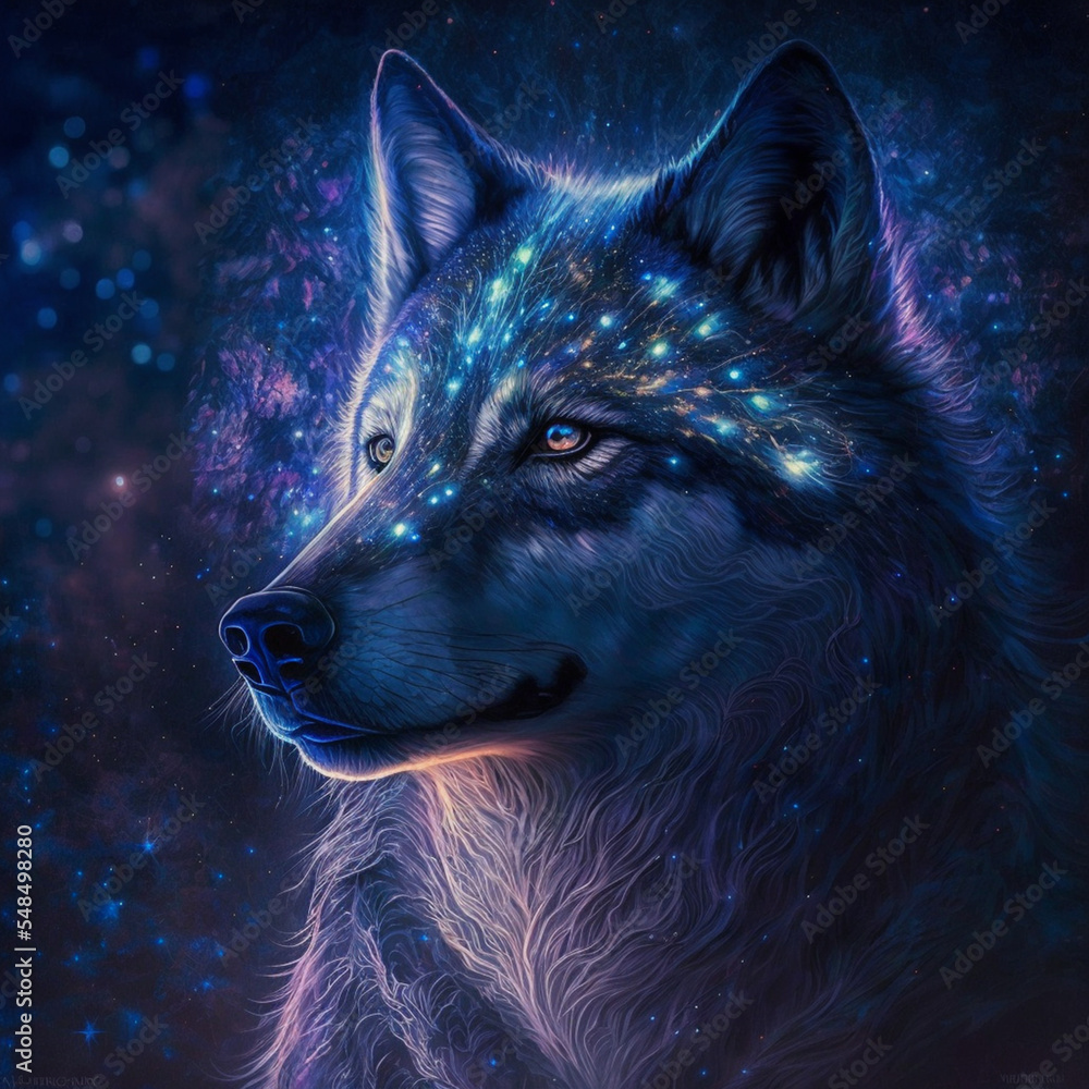 Magic wolf in fantasy space Stock Illustration | Adobe Stock