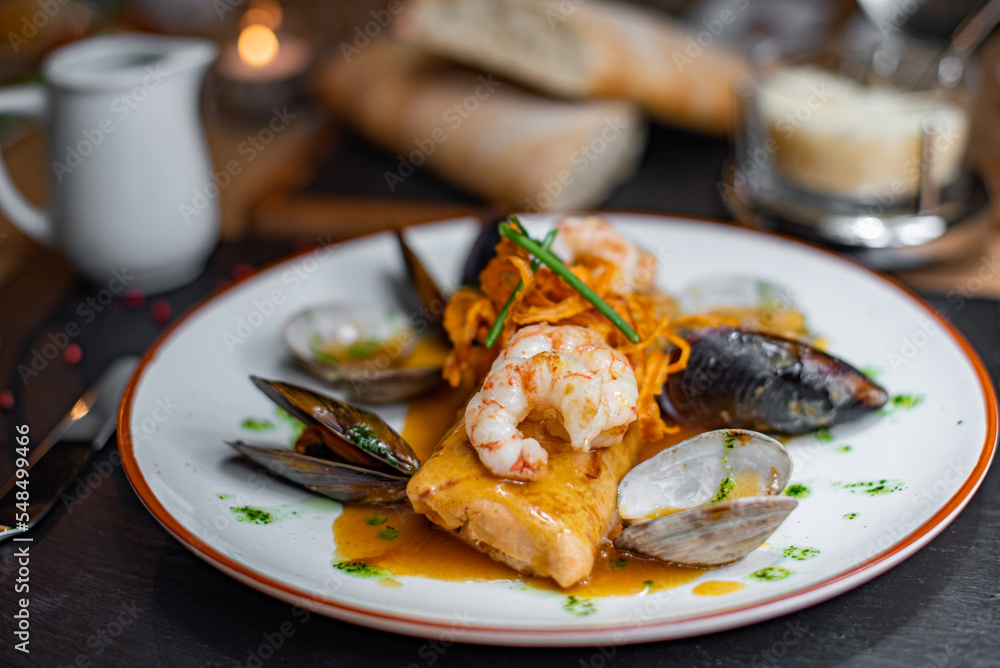 Stuffed pancake with shrimps and mussels Stuffed pancake with shrimps and mussels