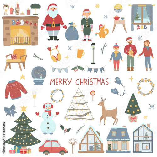 Christmas set.  Winter Holiday Symbols and Objects. vector