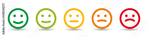 Rating Emotion Faces. Sad and Happy Mood Icons. Emoji colored flat Icons. Satisfaction Level. Feedback in form of Emotions. Vector illustration