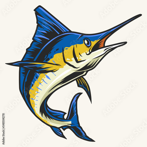 Marlin fish colorful detailed emblem