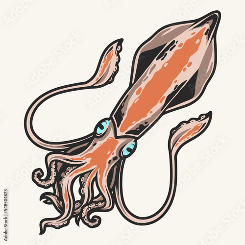 Sea squid emblem colorful detailed