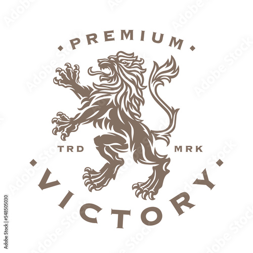 Luxury Lion heraldry logo. Royal heraldic animal crest brand label design. Premium coat of arms lion label icon. Vector illustration.