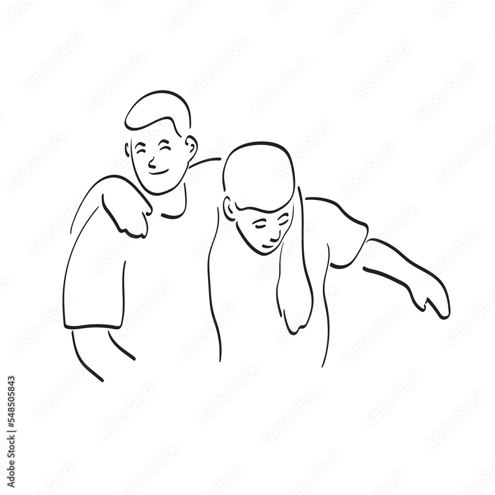 line art two men with friendship illustration vector hand drawn isolated on white background line art two men with friendship illustration vector hand drawn isolated on white background
