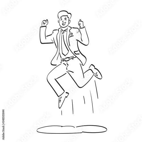 line art businessman jumping with success illustration vector hand drawn isolated on white background