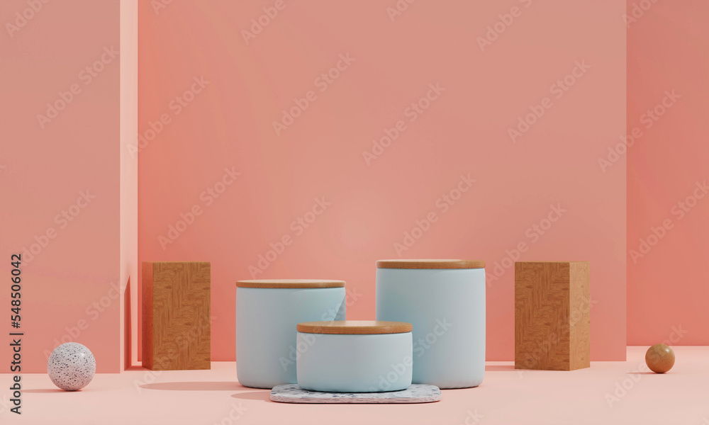 3D rendering, Brown wood podium, Cosmetic display stand on brown background. presentation backdrop. 3D rendering, Brown wood podium, Cosmetic display stand on brown background. presentation backdrop.