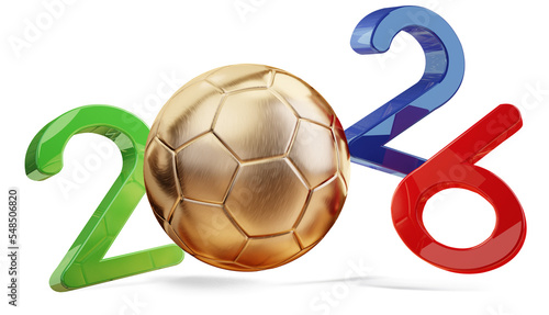 2026 soccer football ball symbol colored as the flags of Canada Mexico USA 3d-illustration