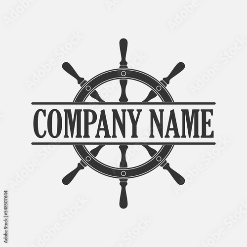 Company graphic symbol template. Ship wheel design logo isolated on white background. Vector illustration