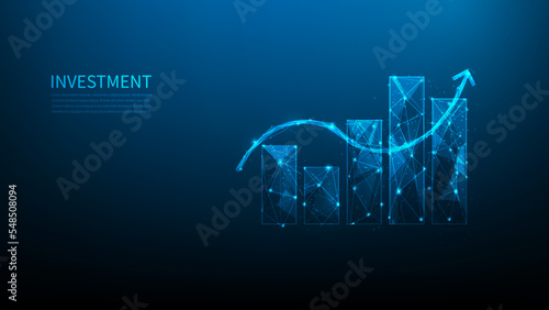 goal for business investment graph increase digital technology. vector illustration fantastic. arrow up with step to success low poly wireframe. profit and trading growth. economy and finance.
