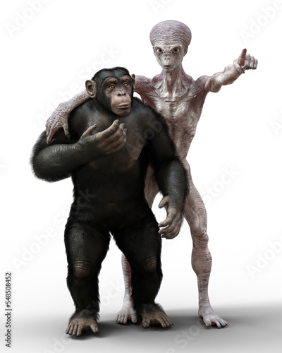 Humanoid alien and chimpanzee monkey