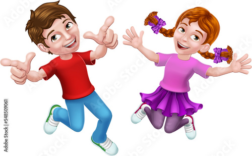 Jumping Girl and Boy Kids C...