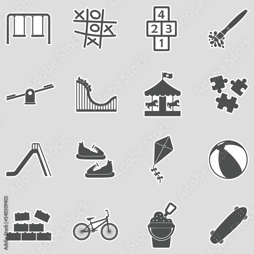 Kids Activities Icons. Sticker Design. Vector Illustration.
