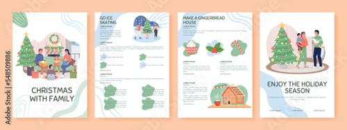 Christmas with family flat vector brochure template. Booklet, leaflet printable flat color designs. Editable magazine page, reports kit with text space. Sniglet, Comfortaa fonts used