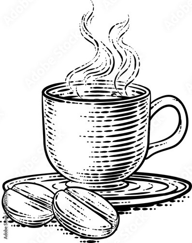 Coffee Beans And Cup Vintag...