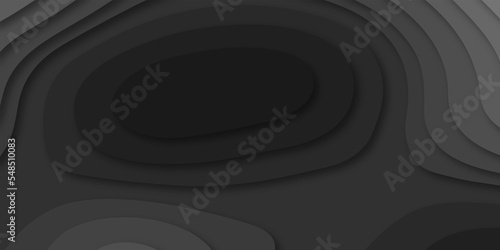 Geometric papercut black luxury background and elements, topography map concept. Abstract paper cut layered black posters. Fluid shapes brochure template. For banner, identity card, cover.
