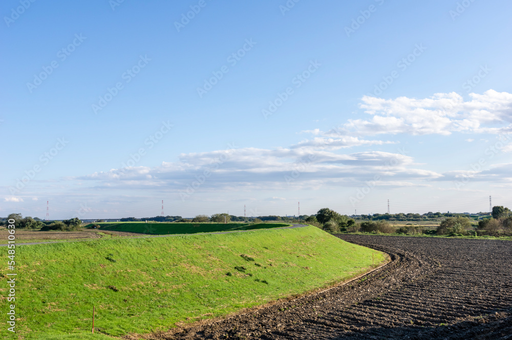 Obraz premium 青空と河川敷の土手