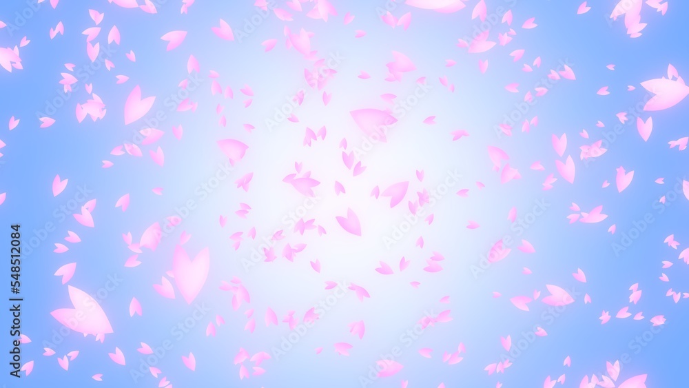 風に舞う桜の花びら 青いグラデーション背景 桜吹雪 風に舞う桜の花びら 青いグラデーション背景 桜吹雪