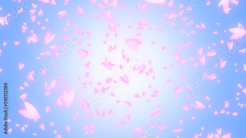風に舞う桜の花びら 青いグラデーション背景 桜吹雪 © lemacpro