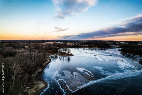 Sunset background lake landscape aerial 