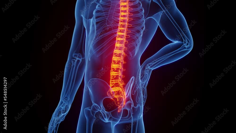 3D Rendered Medical Animation of A man having a back ache due to an inflamed spine. 3D Rendered Medical Animation of A man having a back ache due to an inflamed spine.
